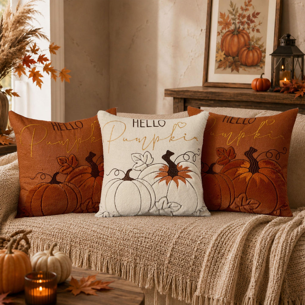 Fall Pillow Covers 16x16 Rust Faux Fur Pumpkin Cozy Decor QZ06B16