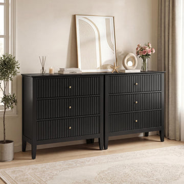 3 Drawer Dresser Set of 2, Fluted Chest of Drawers with Storage
