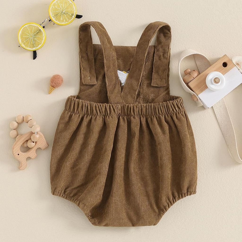 Infant Baby Boys Girls Overalls Sleeveless Mallard Duck Embroidery Corduroy Rompers Summer Outfit