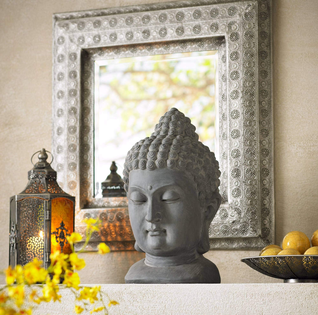 Meditating Buddha Head 18 1/2" High Outdoor Statue
