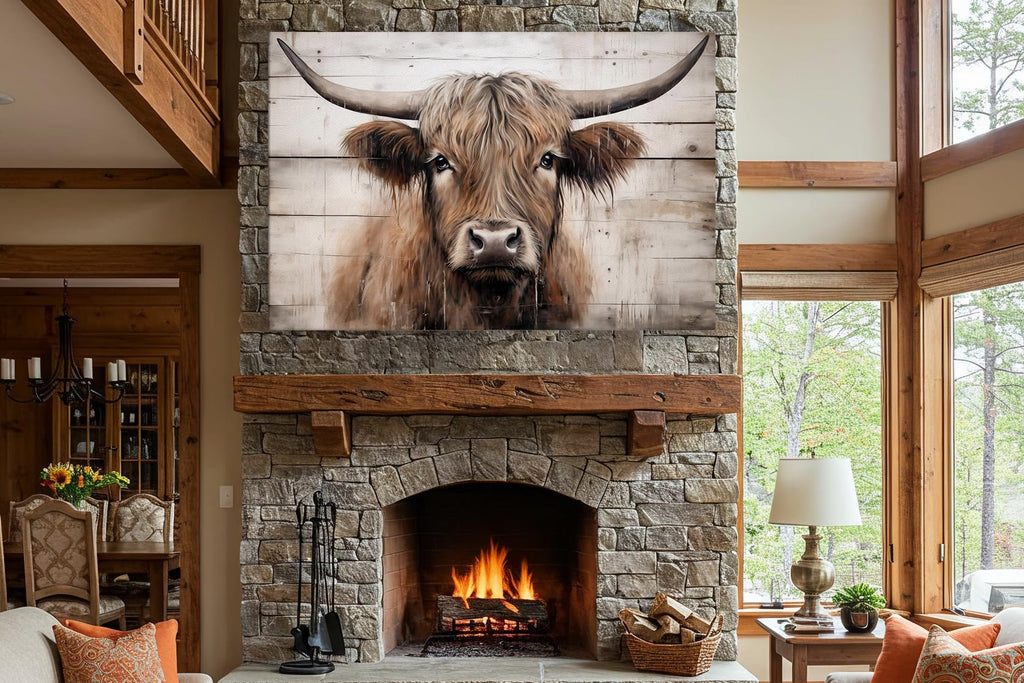 Texas Longhorn Cow Canvas Wall Art - Bull Print Home Decor - Barnhouse Wall Art - Farmhouse and Wild West Small to
