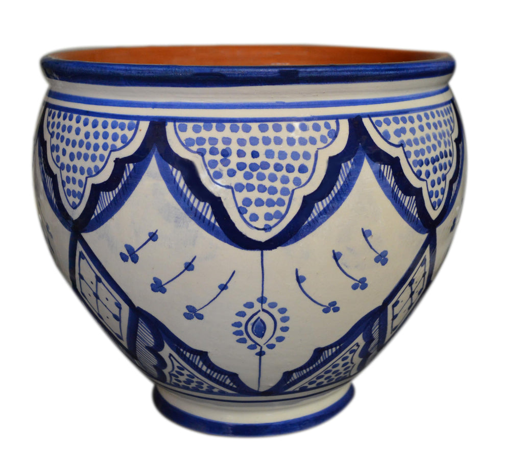Handmade Ceramic Flower Pot Moroccan Indoor Outdoor Mediterranean Spanish Style Garden Drain Hole Planter White Blue