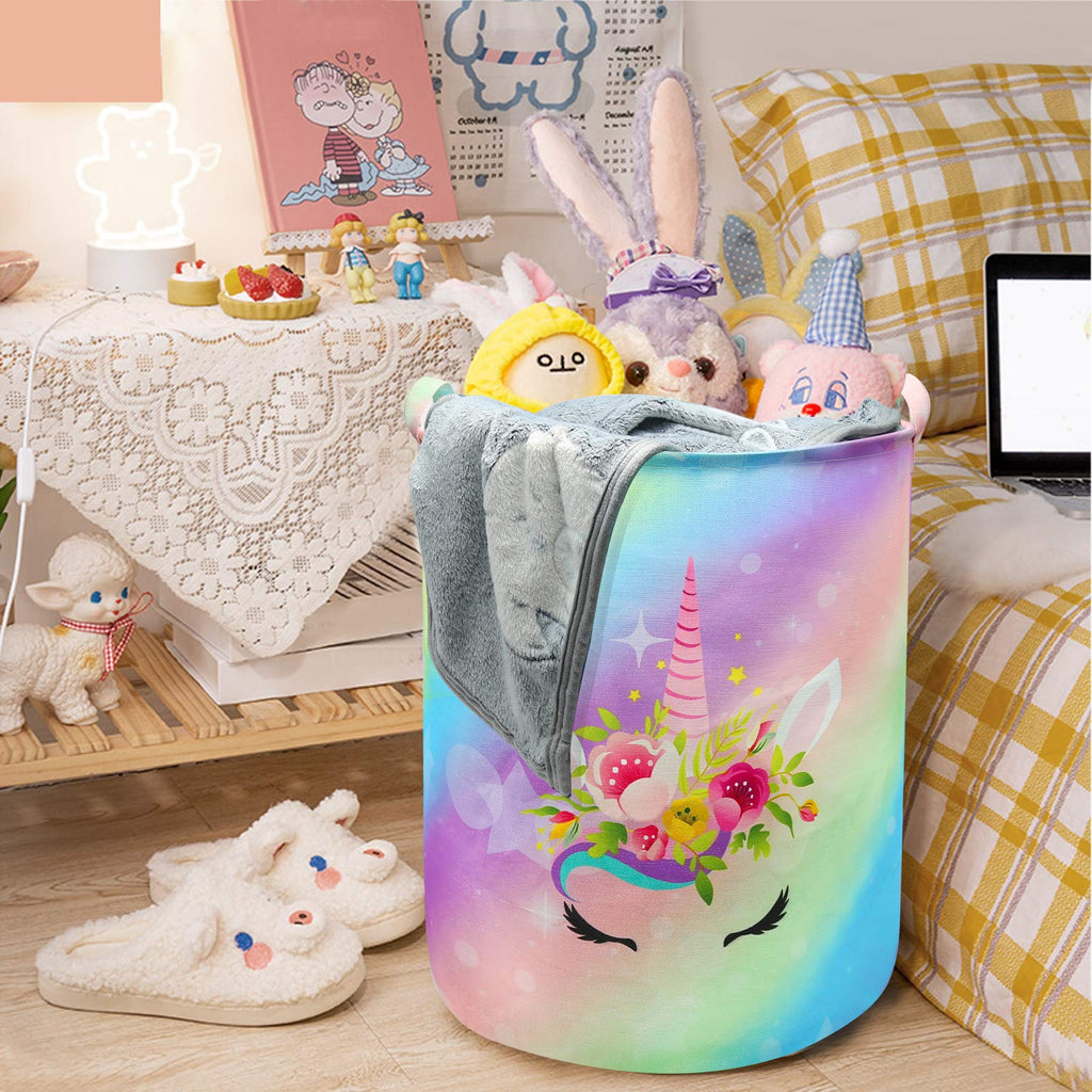 Unicorn Laundry Basket Hamper Large Sized Round Storage Basket Waterproof Bin Collapsible Laundry Basket for Girls