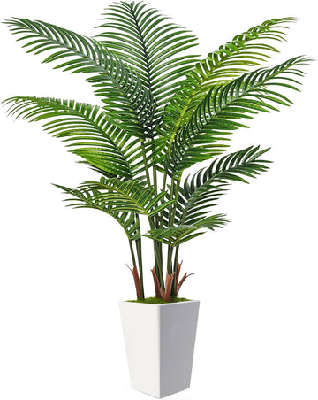 6FT Artificial Palm Tree with Tall White Planter, Floor Plant