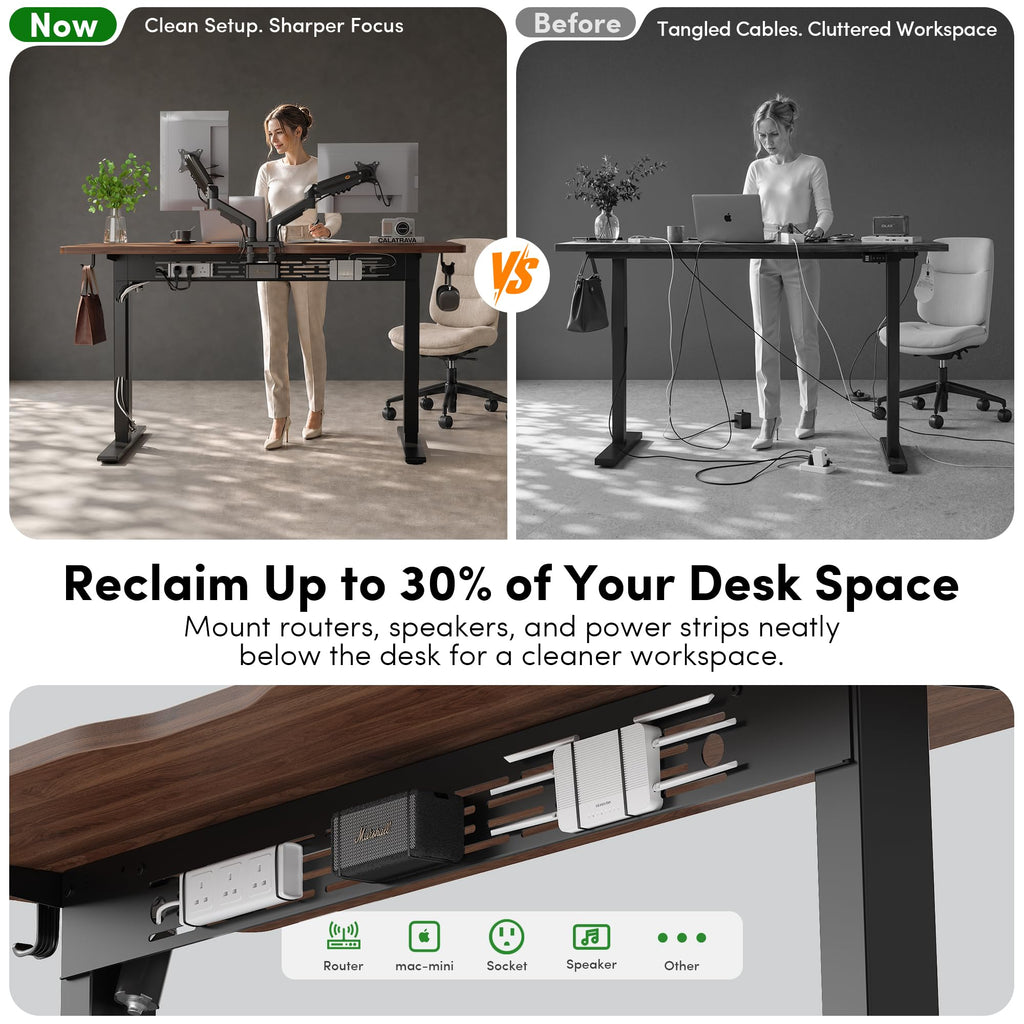 Electric Standing Desk with L-Shaped Crossbar & Cable Management System, 48 x 24 Inches Sit Stand up Desk, Adjustable