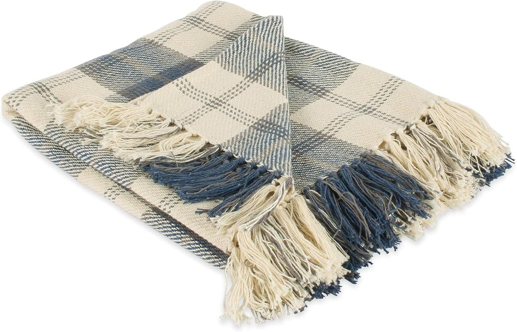 Farmhouse Woven Throw, 50x60 with 3" Fringe, French Blue