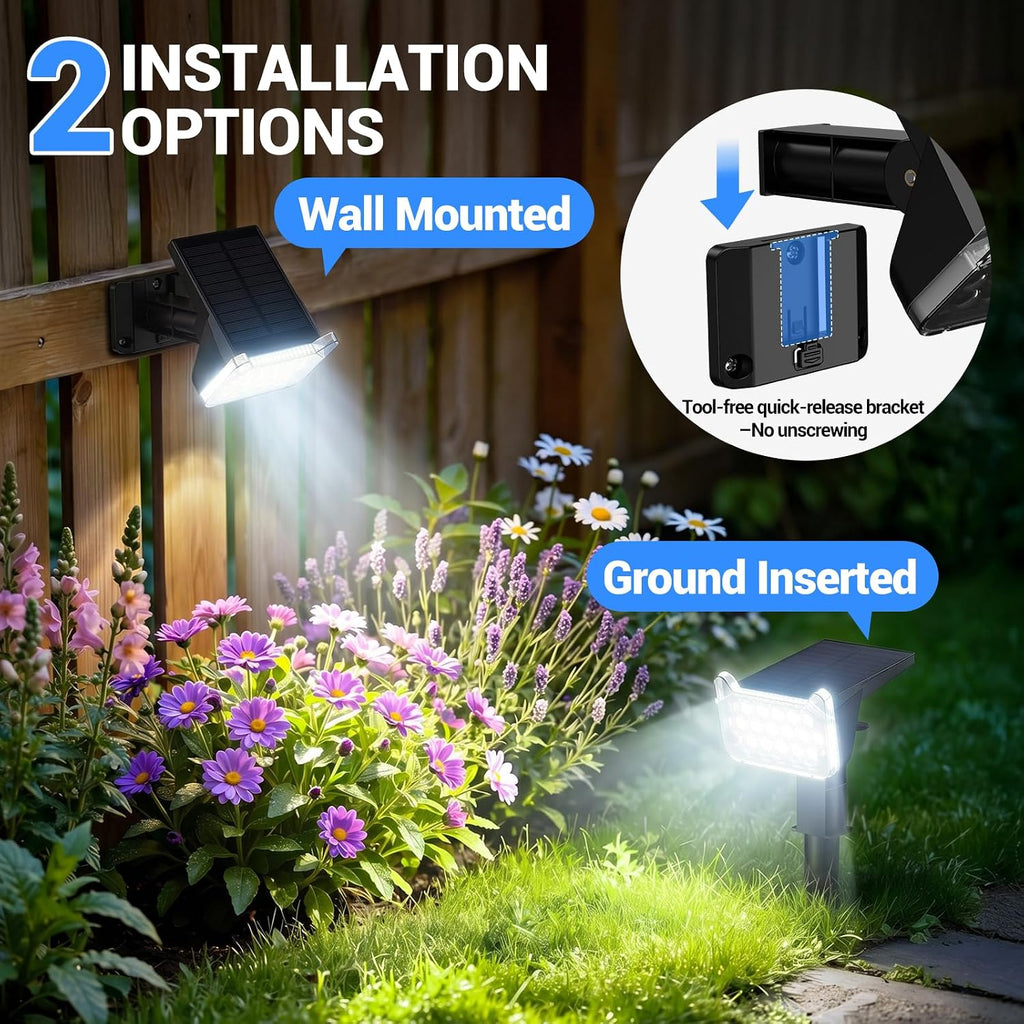 Spot Lights Outdoor Waterproof IP65, Super Bright LEDs with Lens, 6500K 2 Lighting Modes, 2 in 1 Auto On/Off Solar