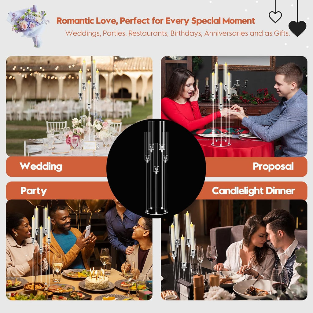4 Set 5 Arm Acrylic Candle Holder, Mjkeomo 34.6'' Tall Candelabra Centerpieces for Tables Clear Candlesticks Holder