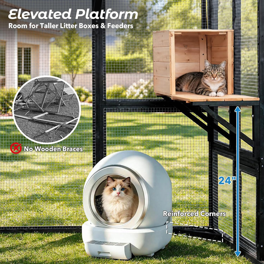 Walk-in Catio, Outdoor Wooden Cat Enclosure with Asphalt Roof