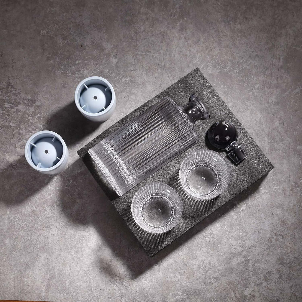 Whiskey Decanter Set with Gift Box - Includes 2 Crystal Bourbon Glasses and 2 Big Ice Ball Molds - Whiskey Glasses
