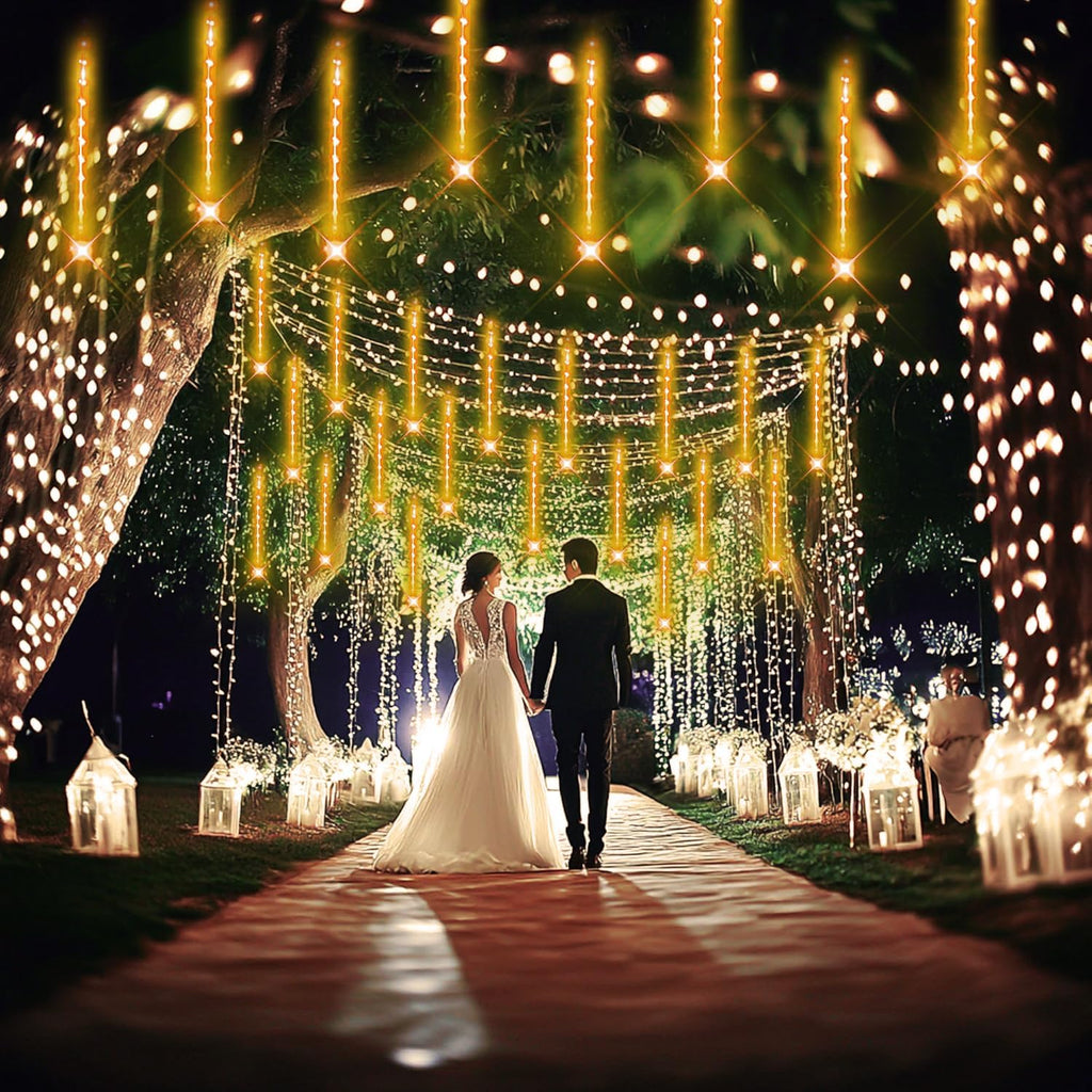 Warm White Icicle Lights Outdoor, 40-Tube Meteor Shower Lights for Christmas Thanksgiving New Year Party Yard Wedding