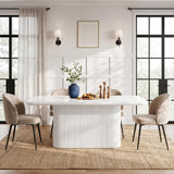 63" White Dining Table with Fluted Pedestal, Modern Kitchen Table for 4-6 People, Dining Room Table for Dining Room