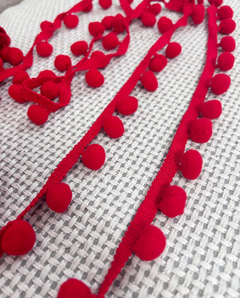 M Wide Red Pom Pom Ball Fringe Trim Sewing Fringe Fabric Trim Ribbon for DIY Crafts Sewing - 10 Yards 16m