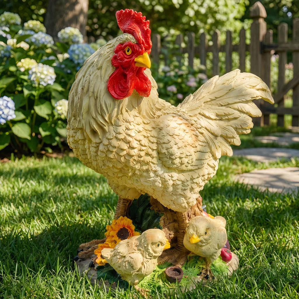 11.5" Chicken Bird Statue - Rustic Home Accents, Realistic Animal Sculptures, Resin Figurines, Yard Art, Funny Farm