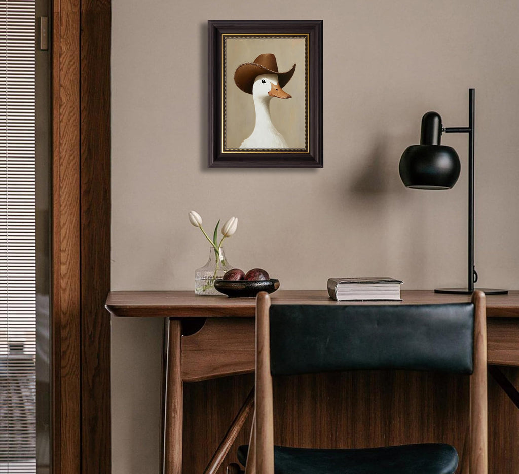 3D Textured Canvas Wall Art American-Style Frame Trendy Cowboy Duck Farmhouse Funny Animal Relief Poster Print