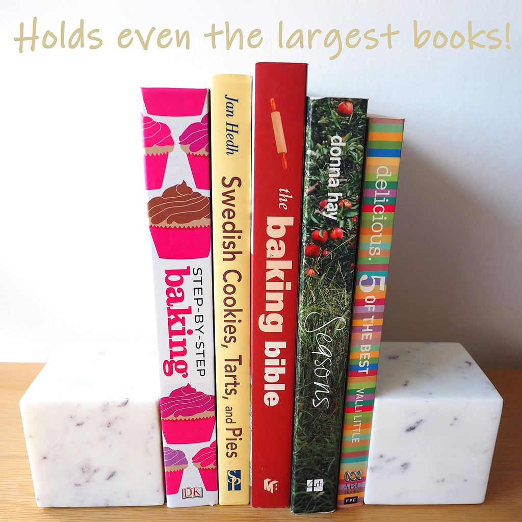 Marble Bookends Handcrafted Heavy Marble Cube Square Bookshelf Decor Set of 2 Decorative Bookends Book Stoppers with