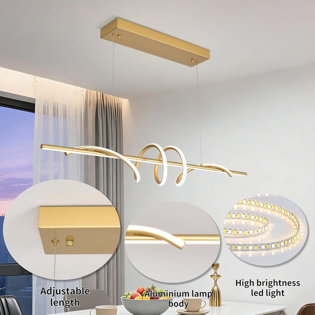 Modern LED Pendant Light, 39.37in Gold Chandelier Dimmable,3000K-6000K Adjustable Color Temperature, Aluminum Modern