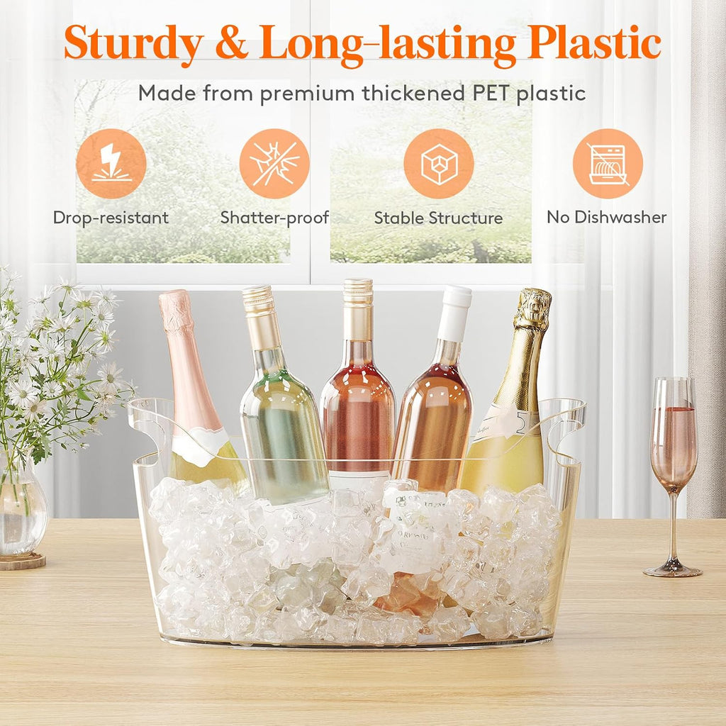 6.5L Plastic Ice Bucket for Parties with Handle & Scoop - Set of 2