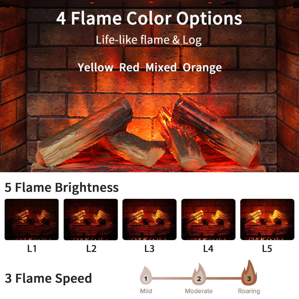33" Electric Fireplace Insert w/Trim Kit, Hardwired or Plug-in, Realistic Crackling Sound & 4 Flame Colors, 1500W