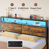 Full Bed Frame with 4 Storage Drawers, Charging Station and LED Lights