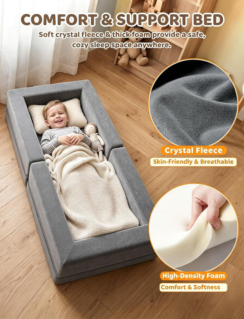 54" Portable Travel Toddler Bed, Foldable Foam Floor Bed for Kids