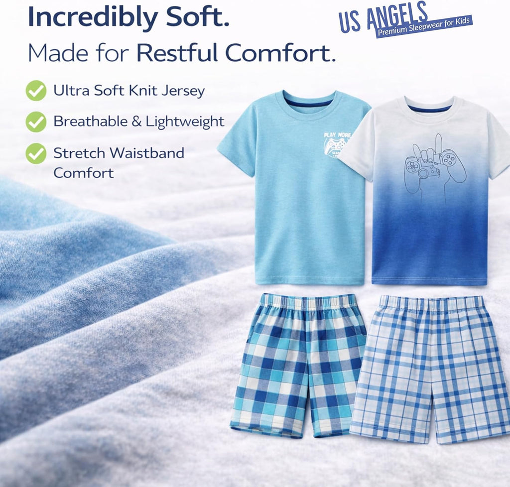 Pajamas Set for Boys, Piece Set, Short Sleeve Shirt with Pajama Shorts