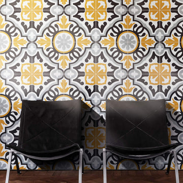 Mosaic BAHA Handmade 8x8in Cement Tile in Orange, Black, Grey