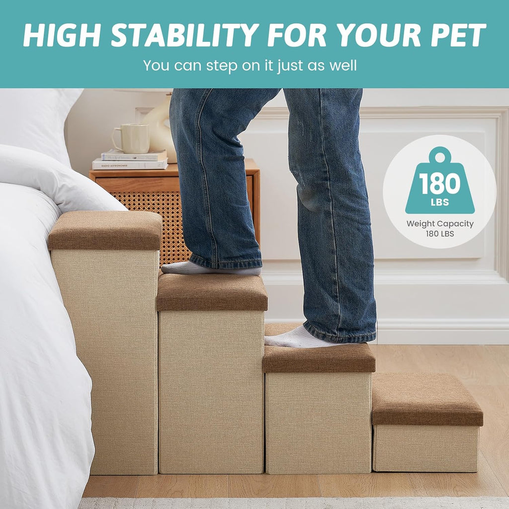 Dog Stairs with Storage, 22" H Wider Dog Steps, 4-Step