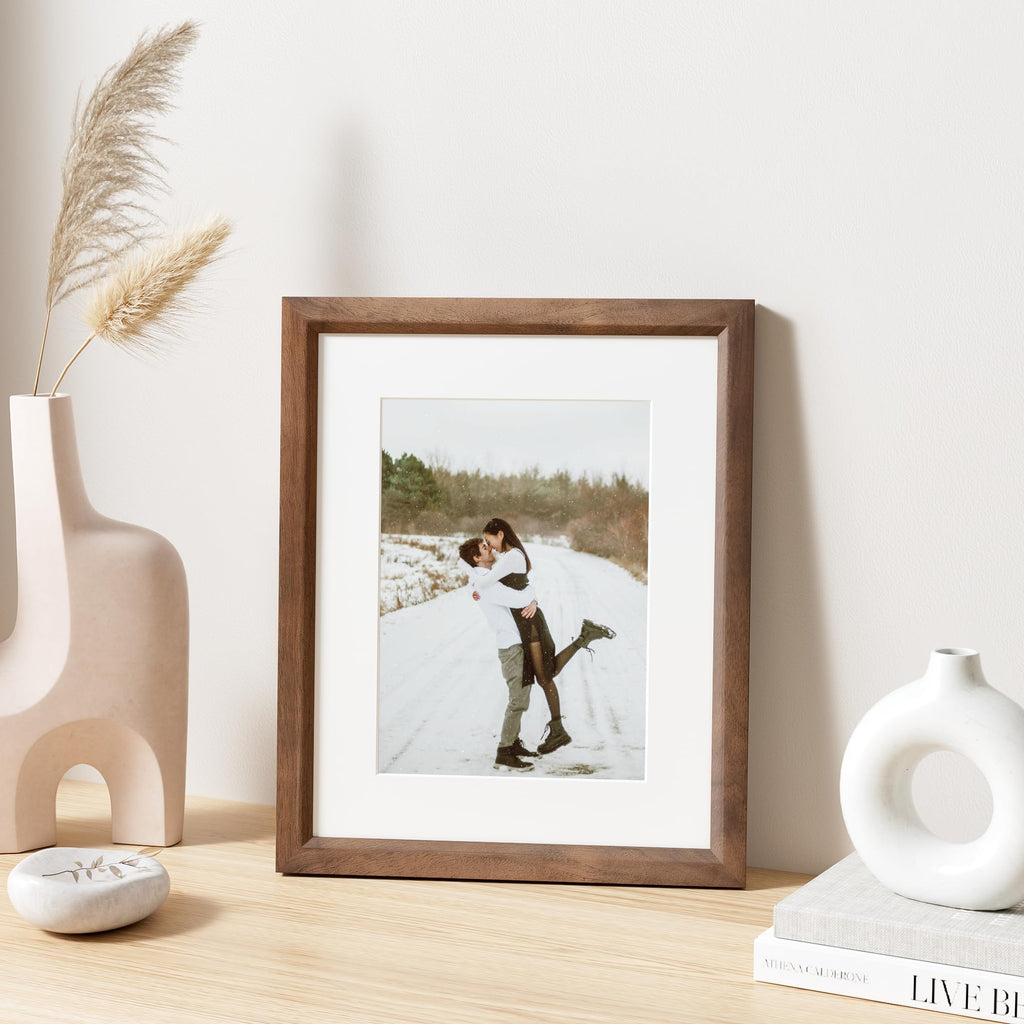 8x10 Picture Frame Set of 4 Natural Solid Walnut Photo Frames with 5x7 Removable Mat Wall Hanging Large Handcrafted