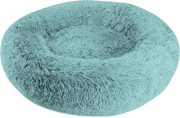 Donut Round Pet Dog Bed - Memory Foam - Calming Reduce Anxiety - Shaggy Vegan Fur - Assembled USA, Teal
