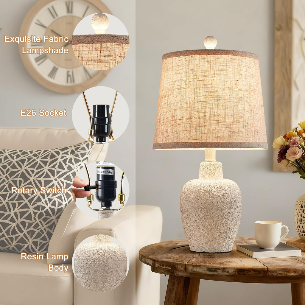Table Lamps Set of 2 Farmhouse Table Lamps 21" Rustic Cottage Jar-Shaped Bedside Lamp for Nightstand with Natural