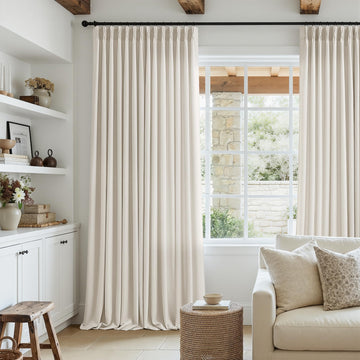 Natural Pinch Pleated Semi Sheer 120 Inch Linen Curtains 2 Panels