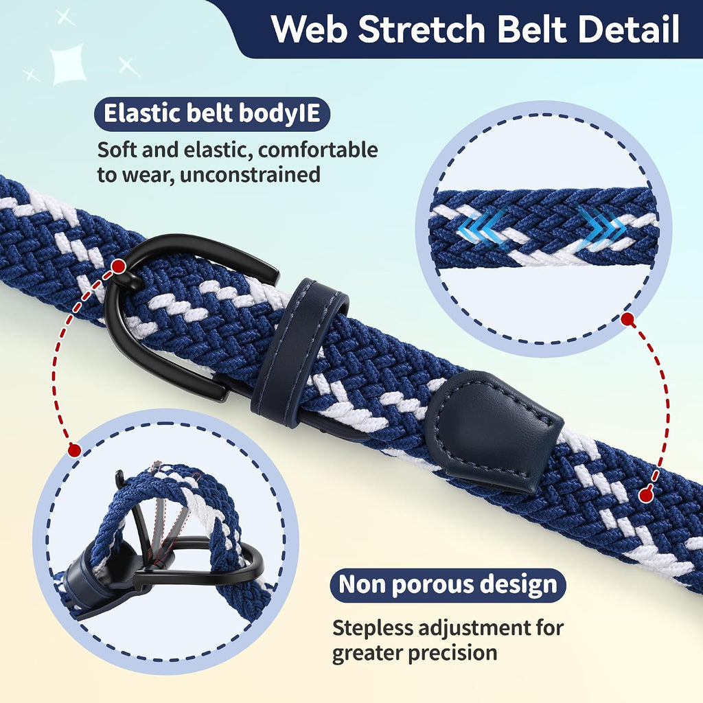 Young Boys Girls | Braided Stretch Elastic Belt | Pin Prong Buckle | Loop End Tip