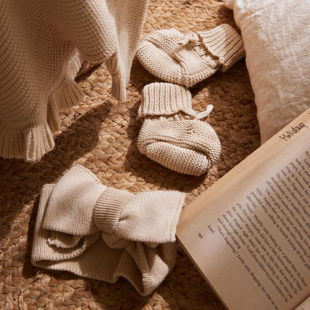 Cotton Newborn Set with Knit Sweater, Hair Band, Booties, Baby Girls