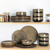 Ceramic Dinnerware Sets for 8, 24 Pieces Handmade Reactive Glaze Plates and Bowls Set, Scratch Resistant Dish Set