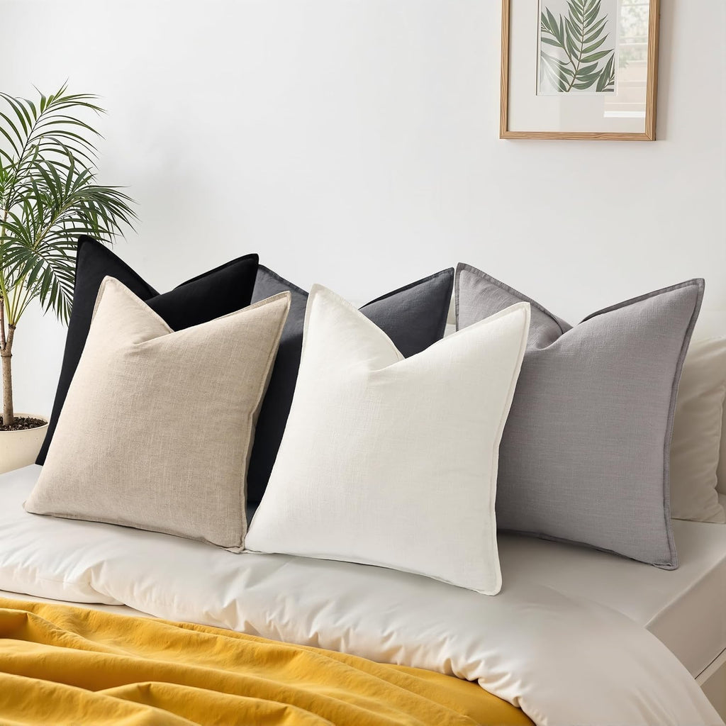 Summer Decorative Linen Euro Sham Throw Pillow Covers 26x26 Inch Set of 2 Natural Beige Pillow Covers with Flange