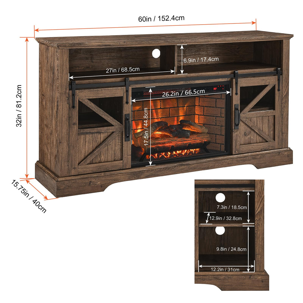 With 3D Flame Effect and Door Sensor - Entertainment Center with 26 inch Electric Fireplace - Media Entertainment