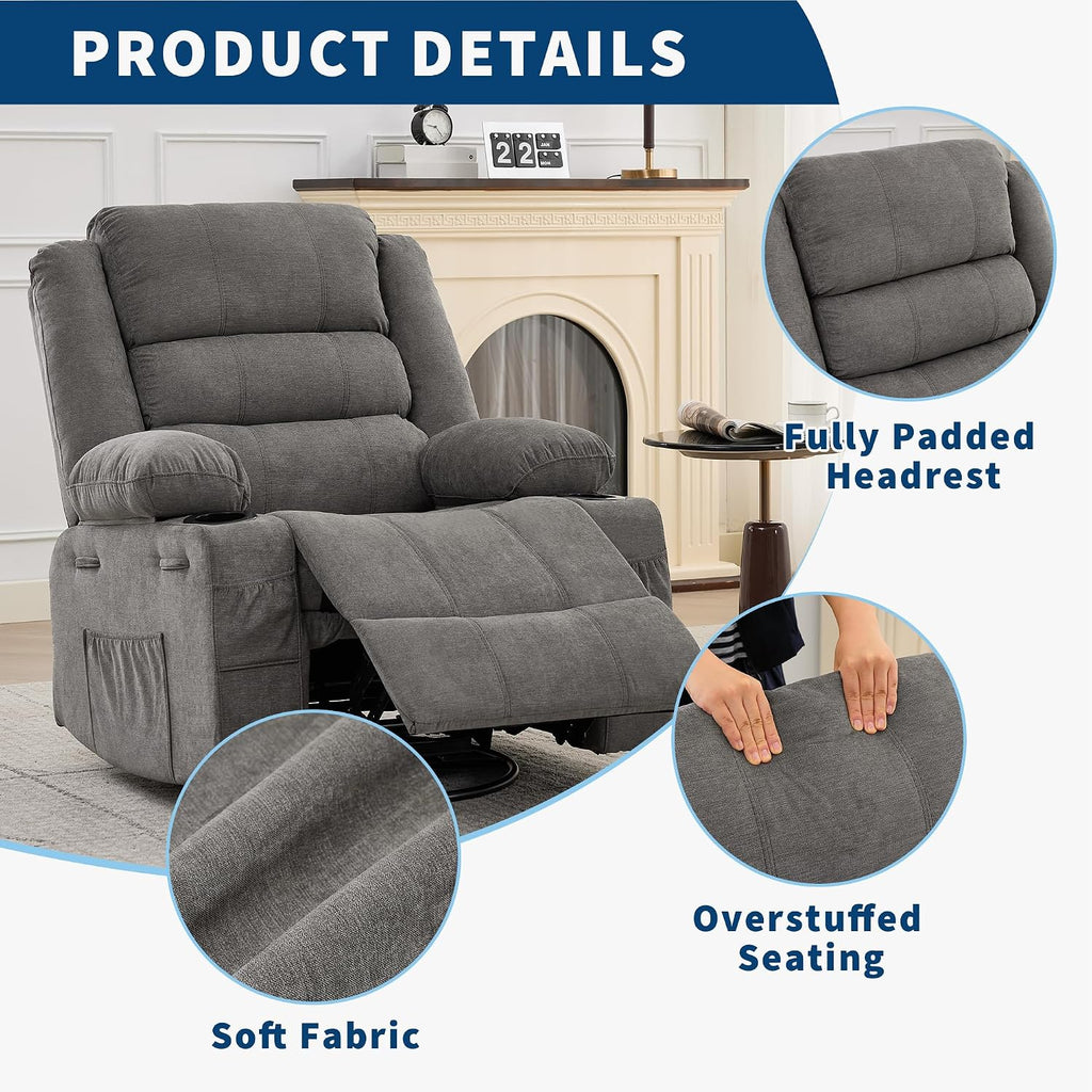 Rocking Recliner Chair for Adults Wide 360° Swivel Rocker Recliner | with Cup Holder Nursery Glider with Upholstered
