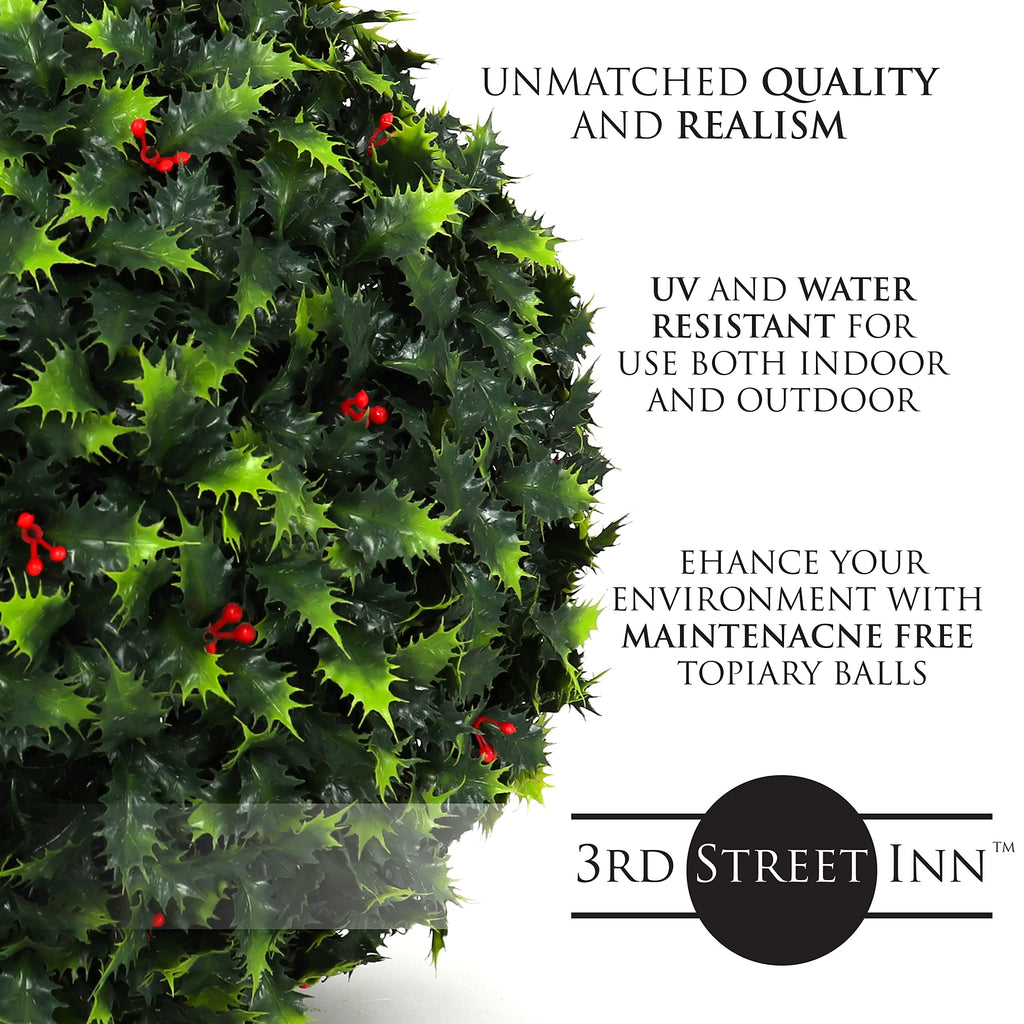 Topiary Ball - 19" Artificial Topiary Plant - Indoor/Outdoor Artificial Plant Ball (4, Holly)
