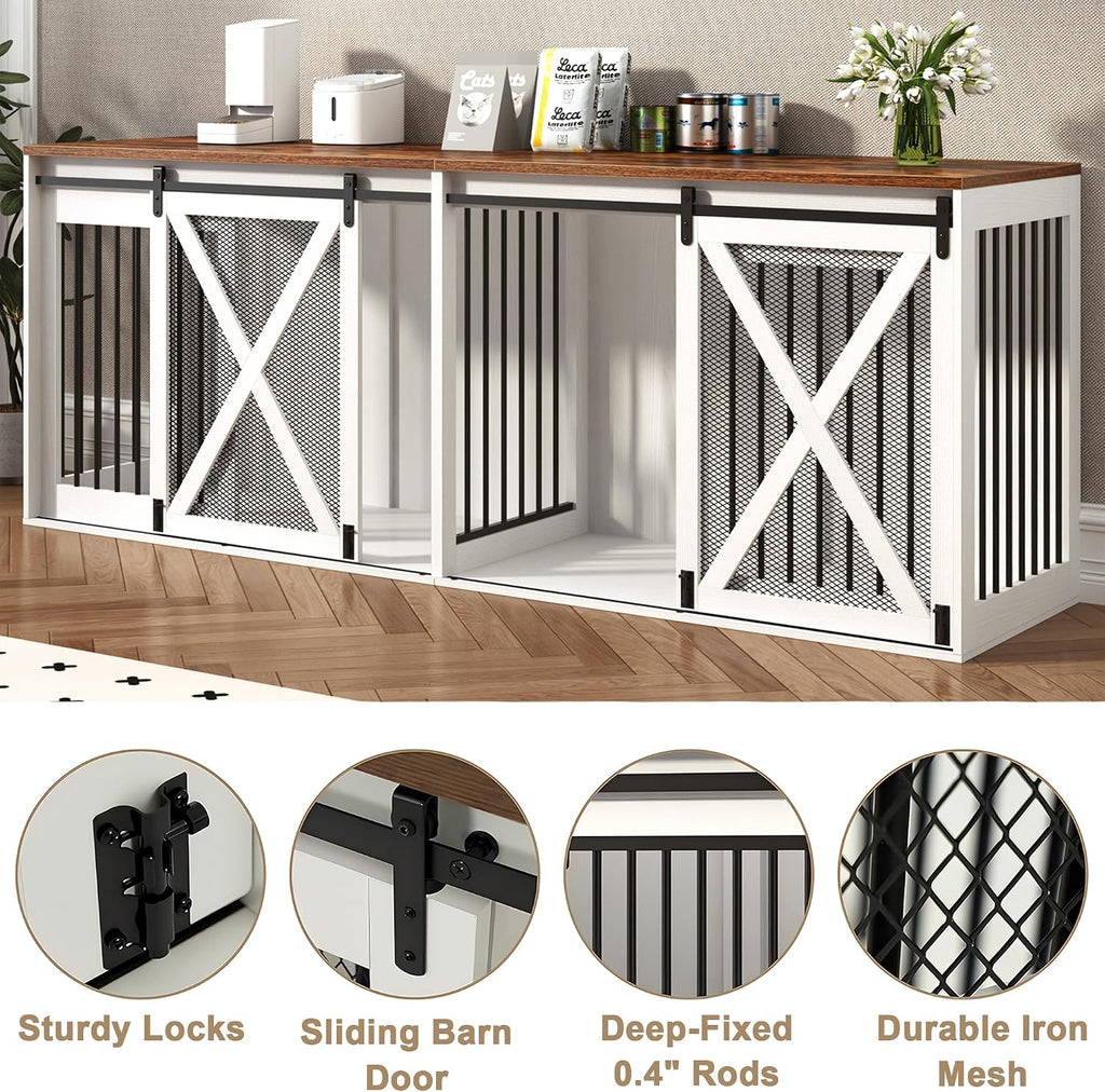 Dog Crate Furniture for 2 Large Dogs, White