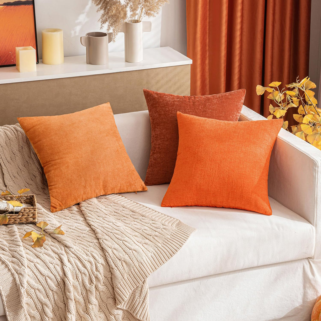 Soft Chenille Fall Lumbar Throw Pillow Covers Orange 12x20 Inch