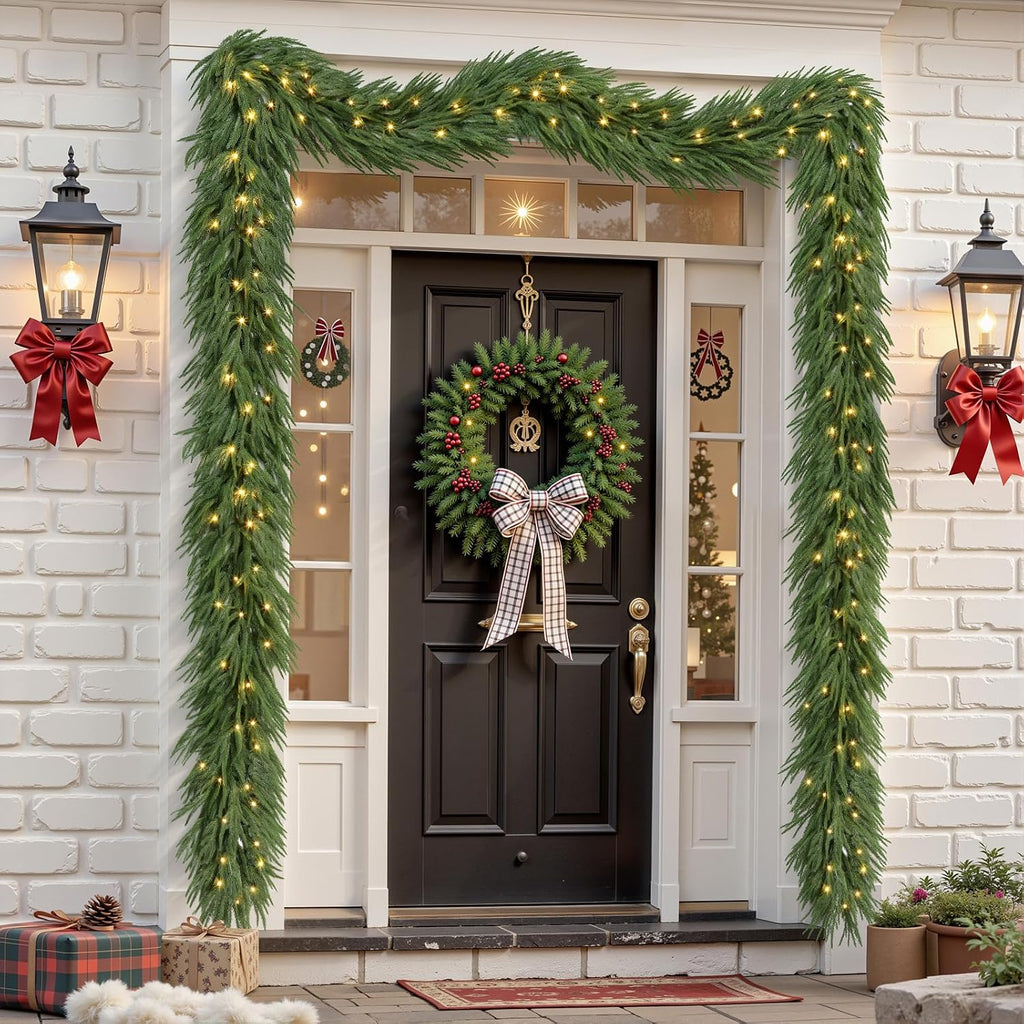 9FT Artificial Christmas Garland with Lights, Norfolk Pine Garland