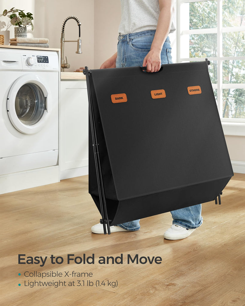 Laundry Hamper, 35.6 Gal. 3 Sections, Collapsible X-Frame