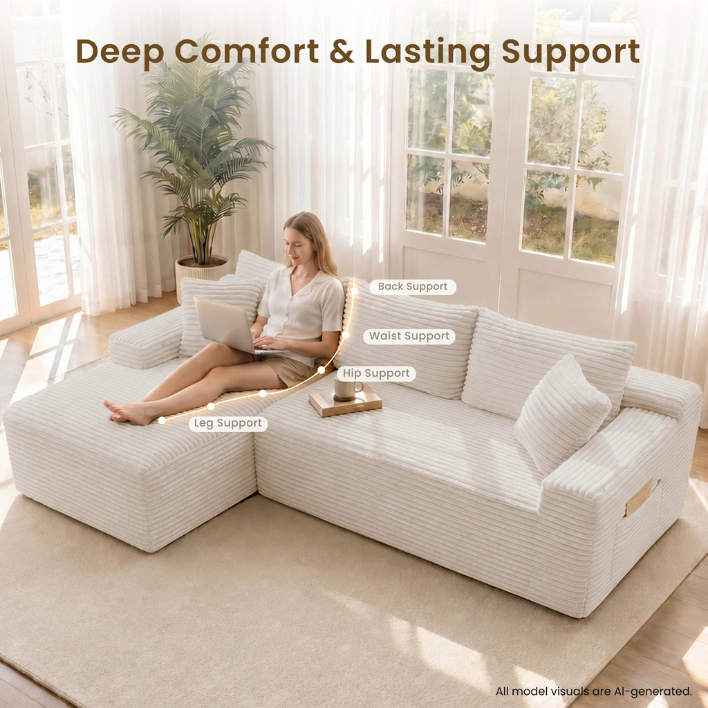 95" Modular Sectional Sofa, Boneless Chaise L-Shaped Couch