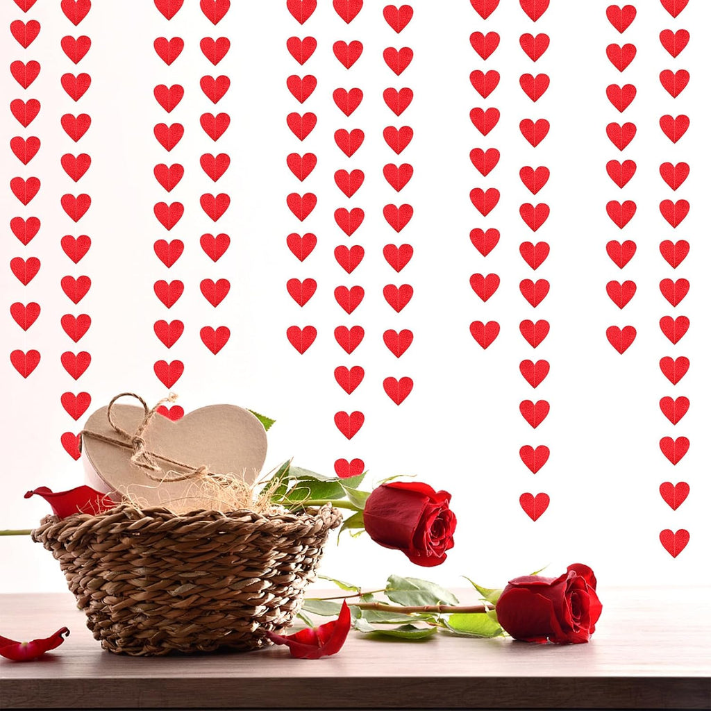 Valentines Day Party-Decorations Red Heart Garland - 39Ft 3D Special Night Galentines Hanging Paper Streamers