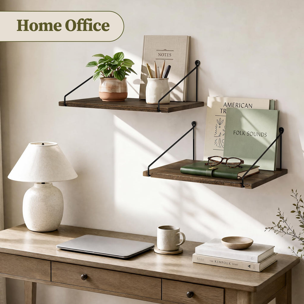 12 inch Deep Floating Shelves for Wall, Wide Shelf, Rustic Dark Brown