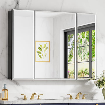 36x30 Inch Medicine Cabinet with Mirror, Aluminum Medicine Cabinet, Black | Beveled Edge Mirror Single Door