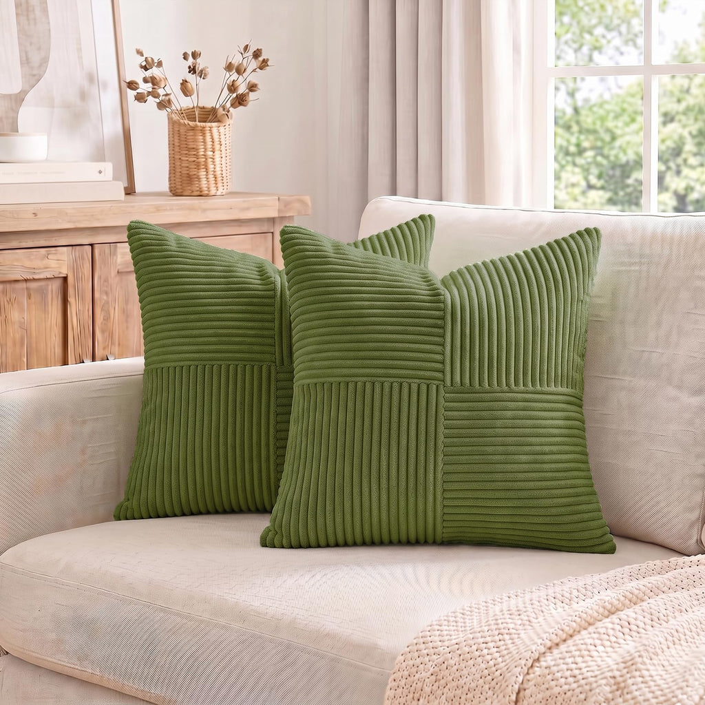 Moss Green Euro Decorative Throw Pillow Covers 28x28 Inch Couch Bed, Farmhouse Boho Home Decor, Soft Corss Corduroy