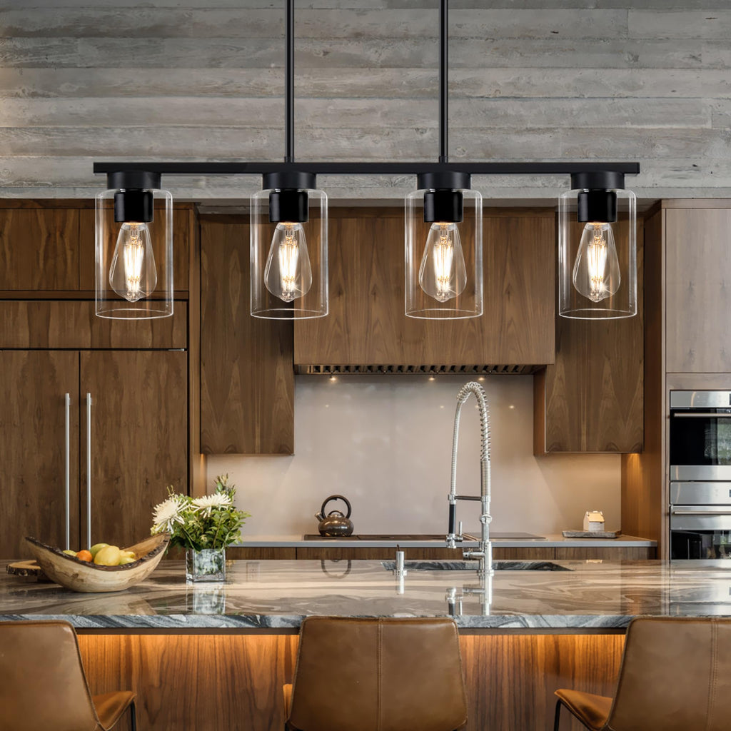 Island Lights,4-Light Black Kitchen Island Lighting Chandeliers Over Table, Modern Dining Room Light Fixture