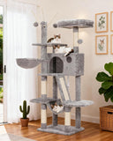 Cat Tree, 53 inch Cat Tower for Indoor Cats, Cat House with Padded Platform Bed, Toy Balls, Large Cozy Condo